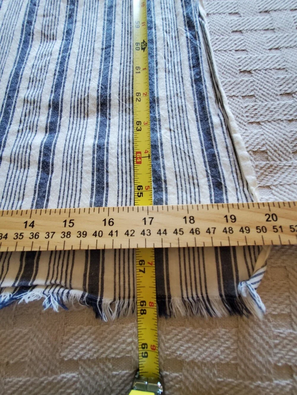 Scarf Set Blue White Stripe Cotton Long Rectangle & Flouncy Tassel Scarf